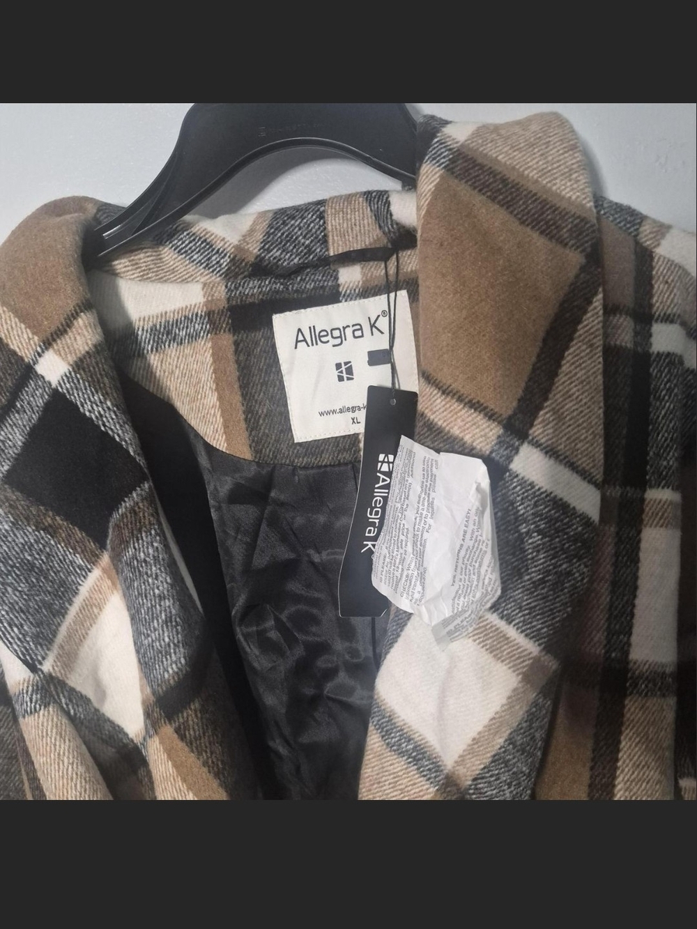 Allegra K Plaid Trench Coat in Beige Black Cream